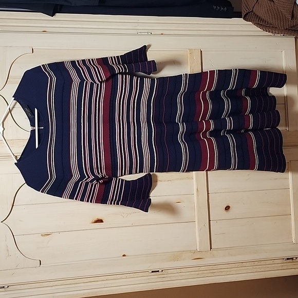 Ted Baker Tayini Stripe Ottoman Dress Navy Blue Fit & Flare Knit - Picture 2 of 9